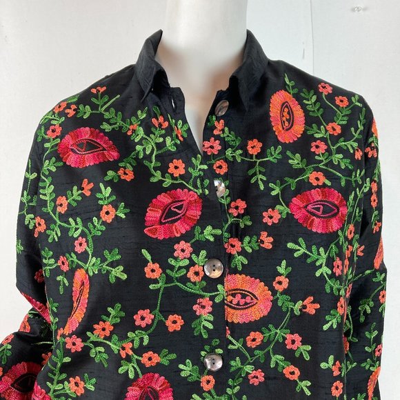 Laura Ashley Petite Vintage Embroidered Silk Shantung Shirt/Overshirt - Picture 2 of 8